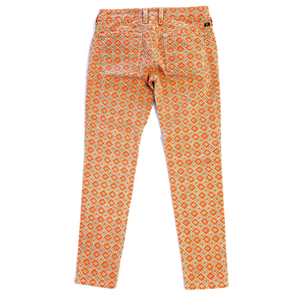 Lucky Brand Charlie Capri Orange Geometric Diamond Print Slim Crop Jeans 2 26 - Picture 2 of 6